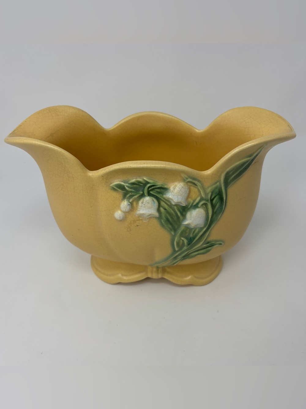 Vintage Weller Pottery Lily of the Valley Yellow Planter Vase B-5 Art Pottery